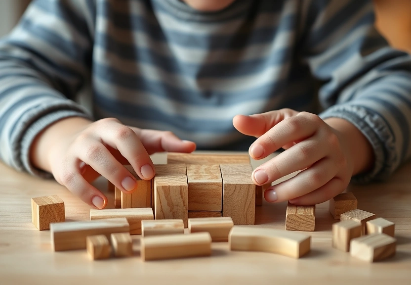 Small hands building and creating with wooden blocks
