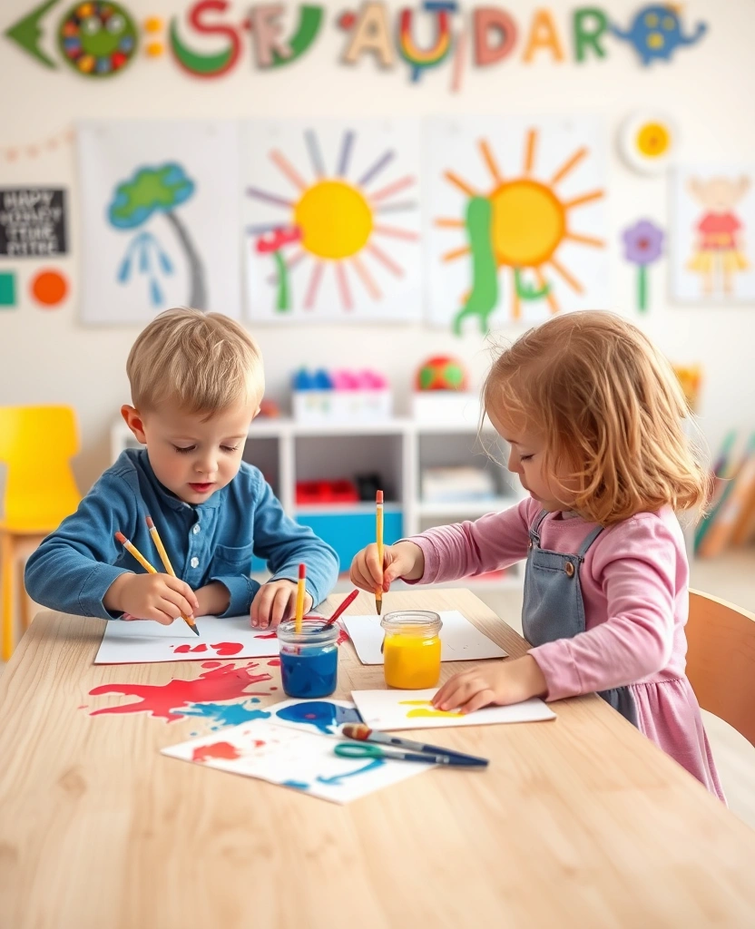 Toddlers enjoying creative finger painting activities